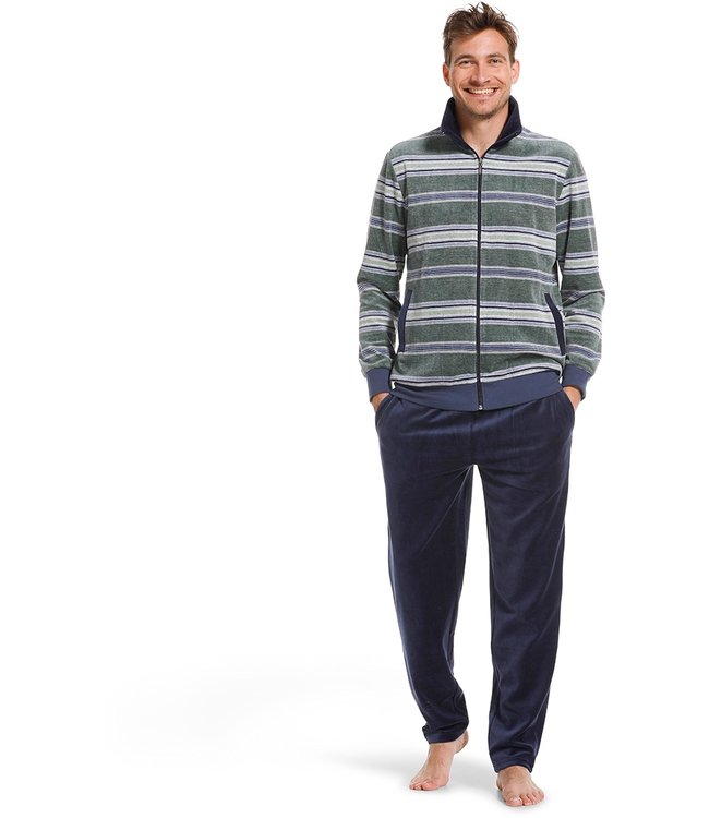 velvet lounge & relax mens homesuit with zip 'just stripes'