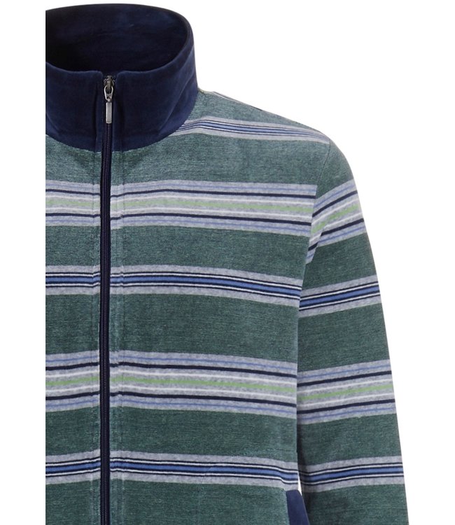 velours lounge & relax heren huispak met rits 'just stripes'