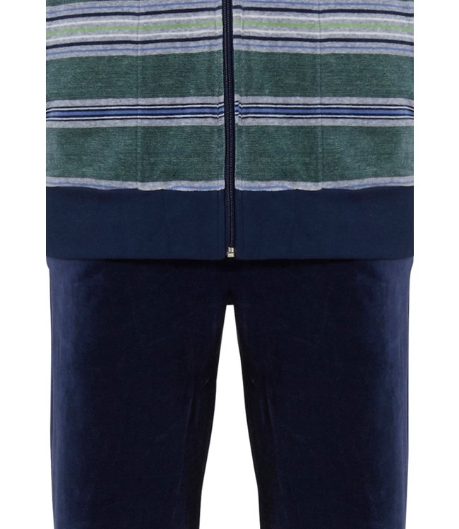 velours lounge & relax heren huispak met rits 'just stripes'