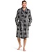 grey fleece wrap-over morningown with belt 'sporty checks'