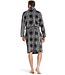 grey fleece wrap-over morningown with belt 'sporty checks'
