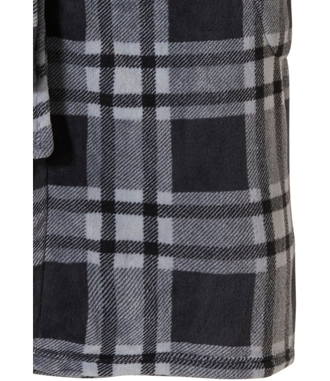 grijze fleece overslag herenochtendjas met ceintuur 'sporty checks'