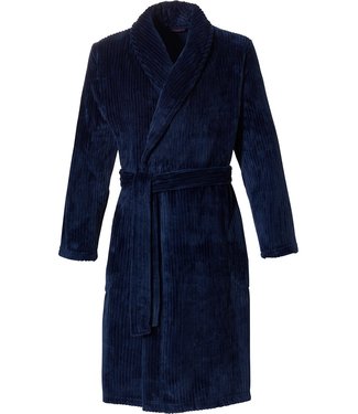 Pastunette for Men mens dark blue wrap-over fleece robe 'cool lines'