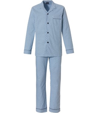 Robson light blue cotton woven flannel full button mens pyjama 'diamonds dots'