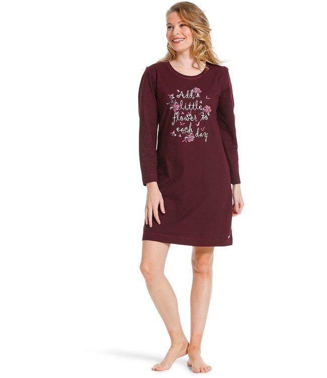 ladies dark red cotton nightdress 'beautiful flowers'