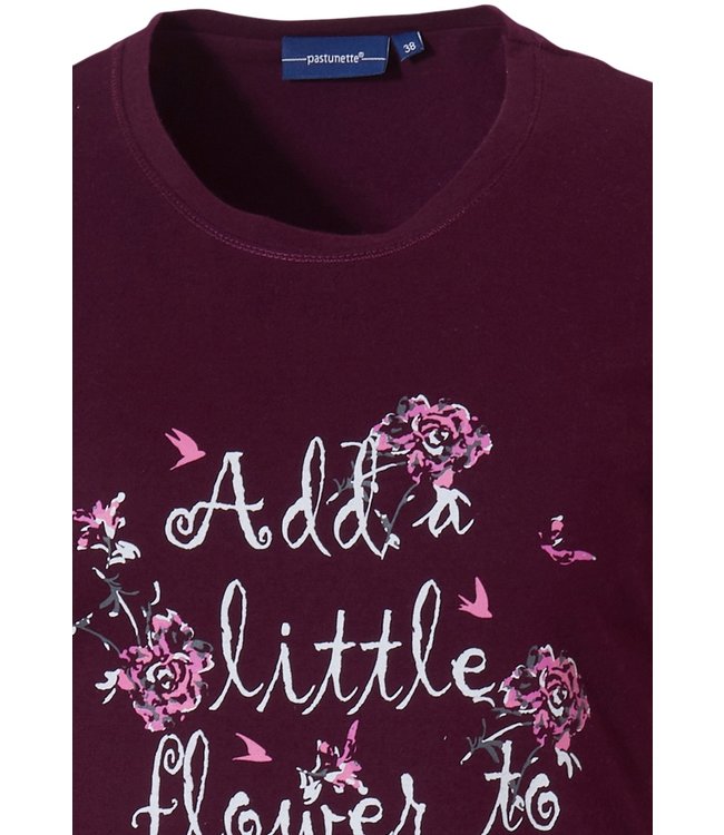 donkerrood katoenen dames nachthemd 'beautiful flowers'