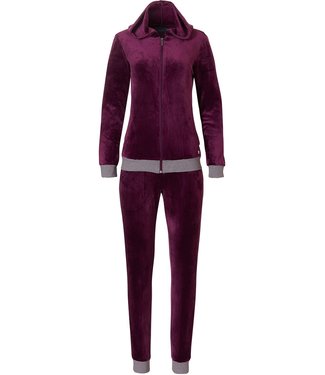 Pastunette velours lounge-huispak met rits 'rich bordeaux beauty'