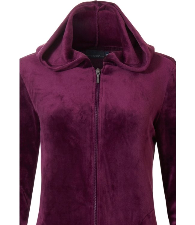 velvet home lounge suit with zip 'rich bordeaux beauty'