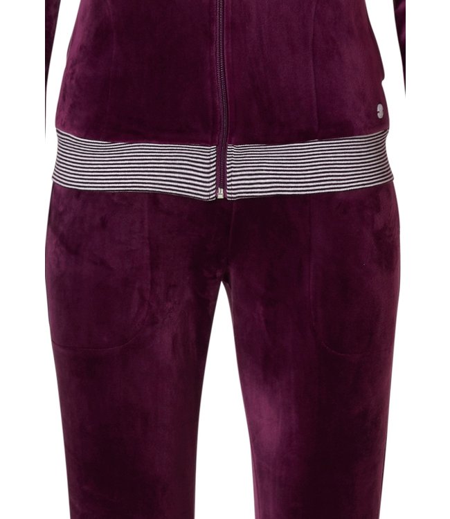 velvet home lounge suit with zip 'rich bordeaux beauty'