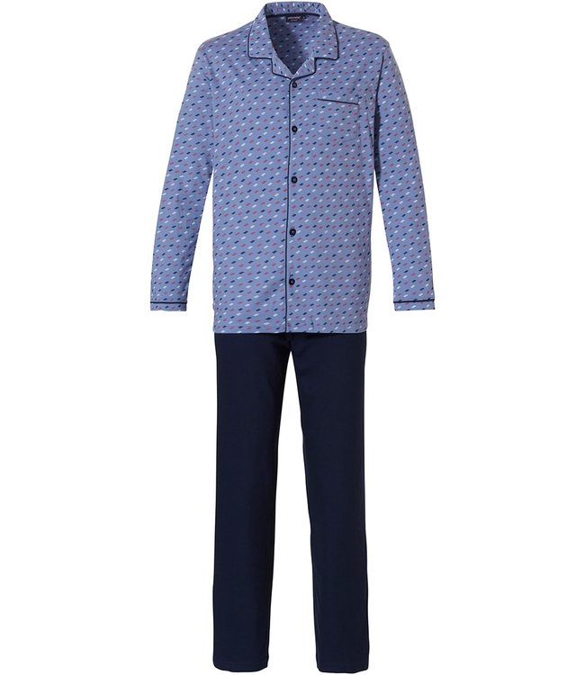 Pastunette for Men light blue full button cotton pyjama 'chain link'
