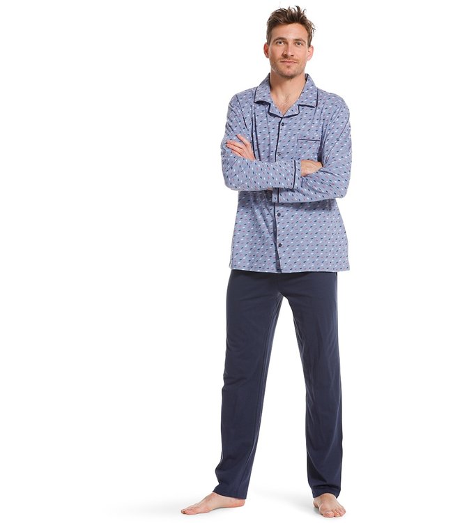light blue full button cotton pyjama 'chain link'