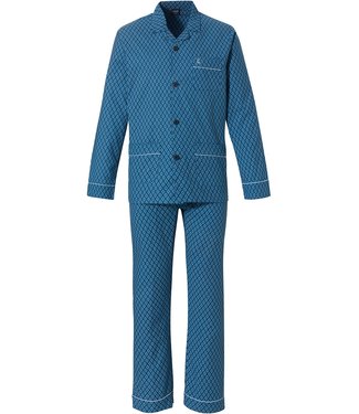 Robson blue woven cotton full button mens pyjama 'dotted diamonds'