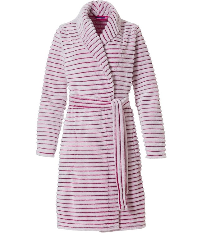 Pastunette overslag ochtendjas van warme fleece 'soft pink lines'