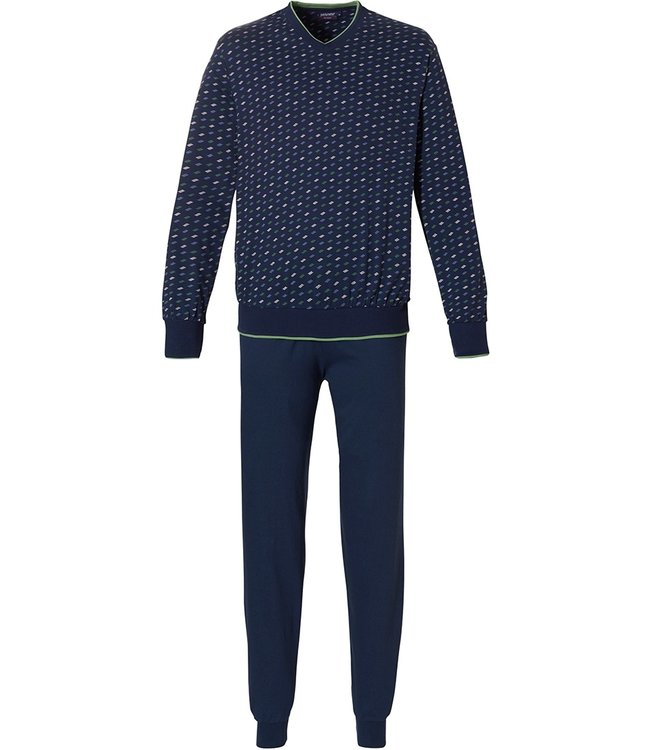 Pastunette for Men dark blue 'v' neck cotton pyjama with cuffs 'chain link'