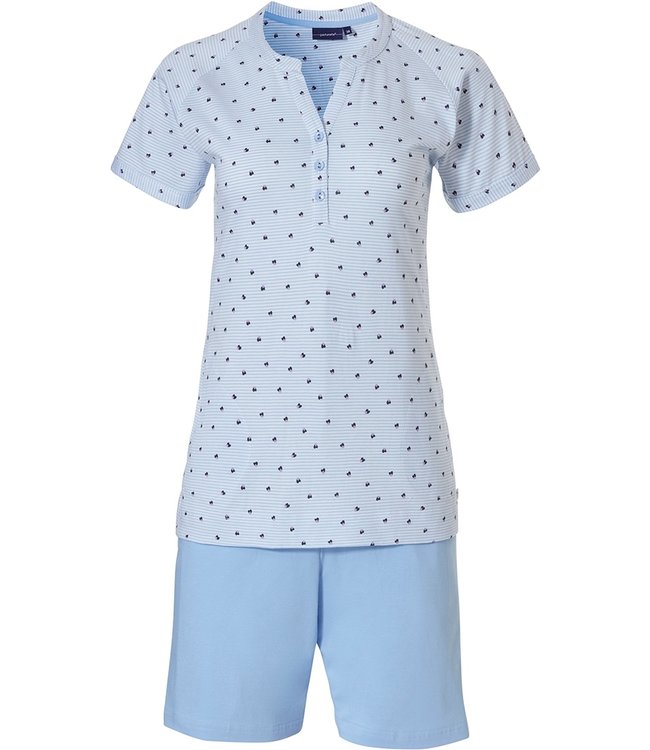 Pastunette ladies cotton shorty set with buttons 'pretty bows & fine stripes'