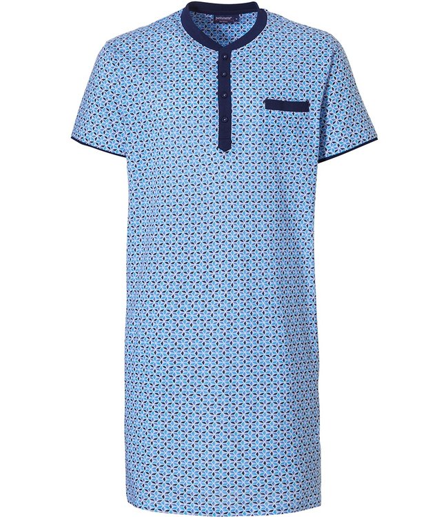 katoen-modal blauw heren nachthemd met knoopjes 'vintage star'