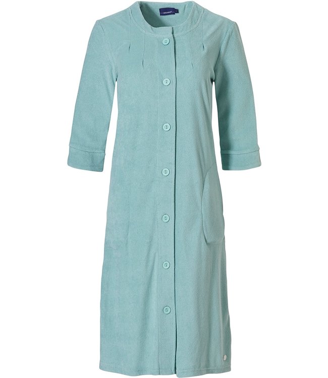Pastunette soft aqua full button 3/4 sleeve summer terry robe