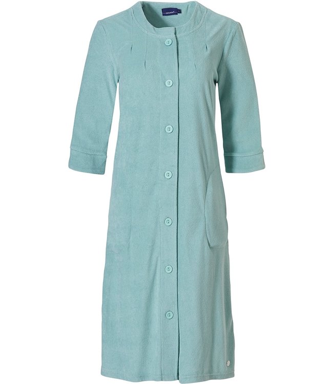 soft aqua full button 3/4 sleeve summer terry robe