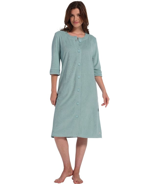 soft aqua full button 3/4 sleeve summer terry robe
