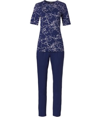 Pastunette Deluxe ladies short sleeve dark blue summer pyjama 'floral line art'