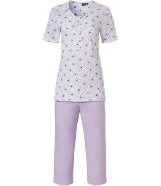 Pastunette katoen-modal pyjama set met korte mouwen, knopen en 3/4e lange pyjamabroek 'dots & flowers'