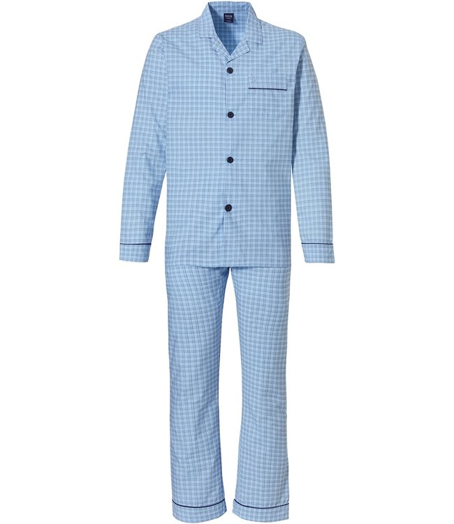 light blue full button 100% cotton woven mens pyjama 'checkered squares'