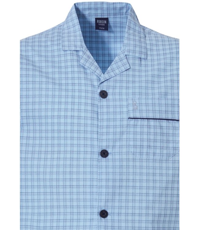 light blue full button 100% cotton woven mens pyjama 'checkered squares'