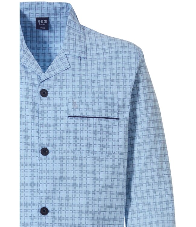 light blue full button 100% cotton woven mens pyjama 'checkered squares'