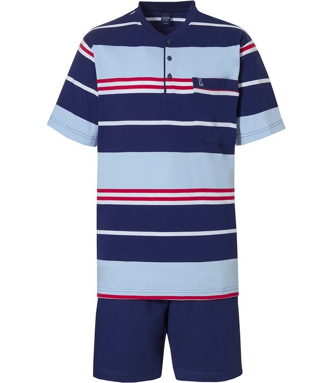 Robson blue cotton shorty set with buttons 'sporty stripes'