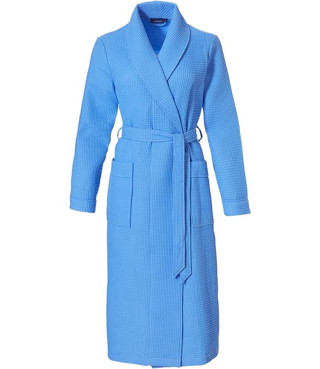 Pastunette royal blue morninggown with shawlcollar 'waffle design'