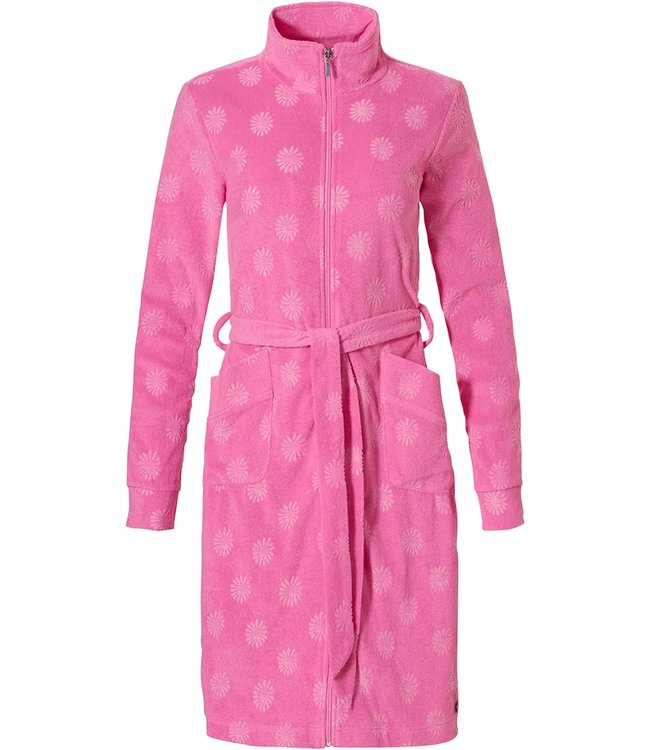 Rebelle popping pink embossed terry morninggown with zip 'daisy girl'