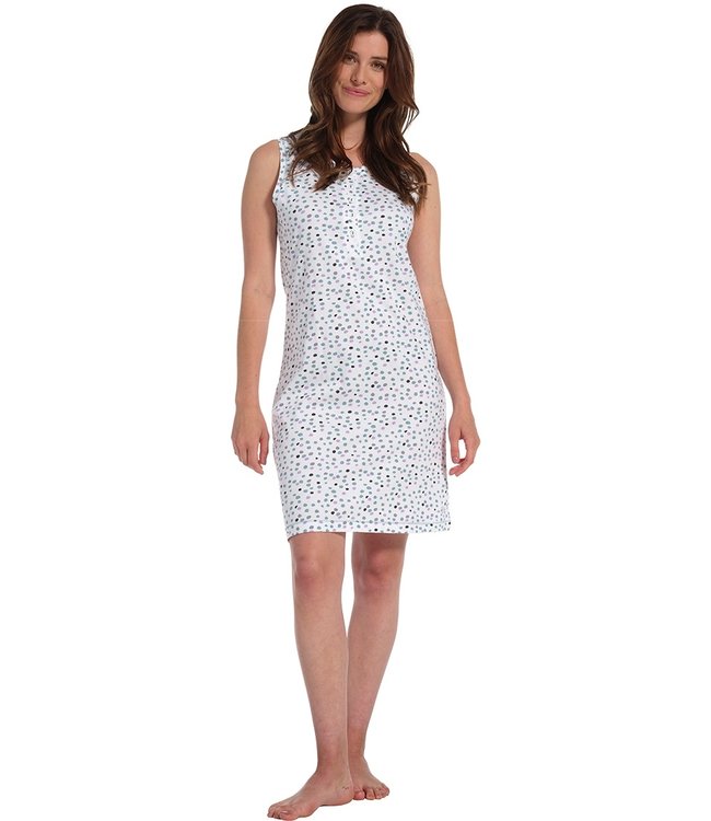 mouwloos, katoenen, dames nachthemd met knoopjes 'softly dotty'