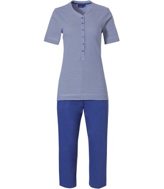 Pastunette ladies short sleeve cotton pyjama set with buttons 'dark blue fine stripes'