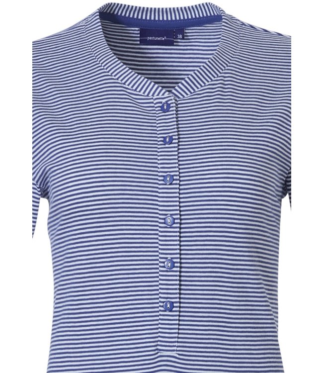 katoenen damespyjama met korte mouwen en knoopjes 'dark blue fine stripes'