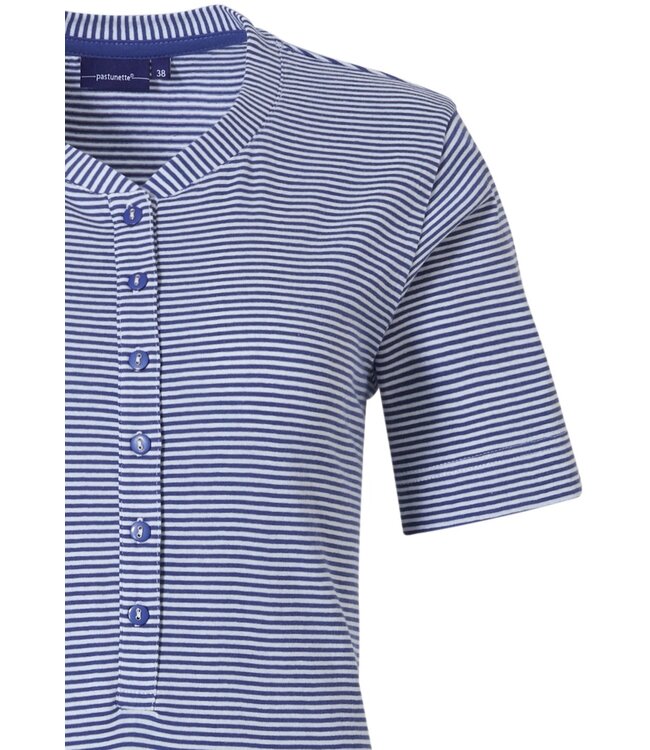 ladies short sleeve cotton pyjama set with buttons 'dark blue fine stripes'