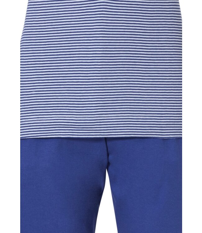 ladies short sleeve cotton pyjama set with buttons 'dark blue fine stripes'