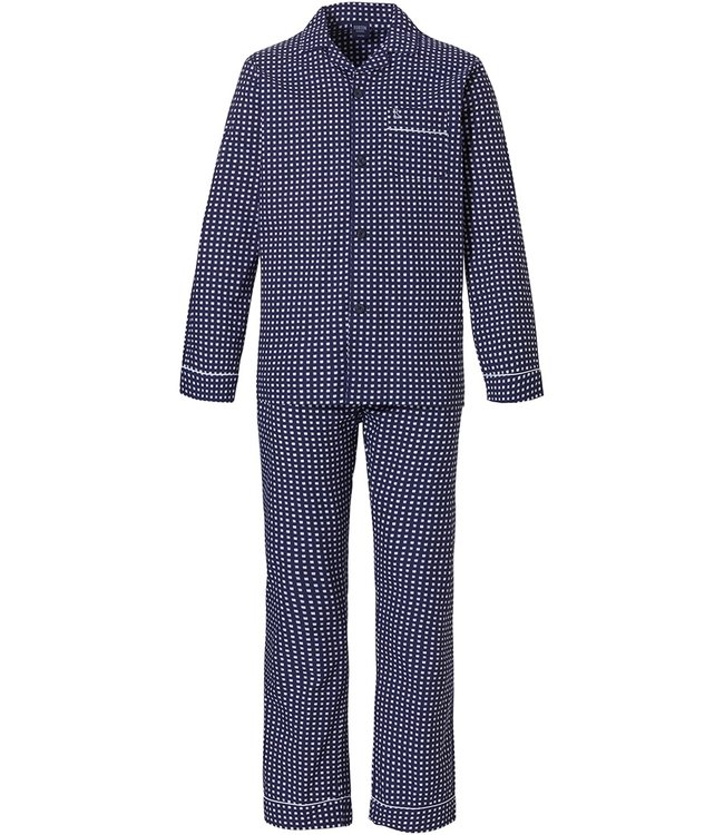 Robson dark blue full button 100% cotton woven mens pyjama 'coloured squares'