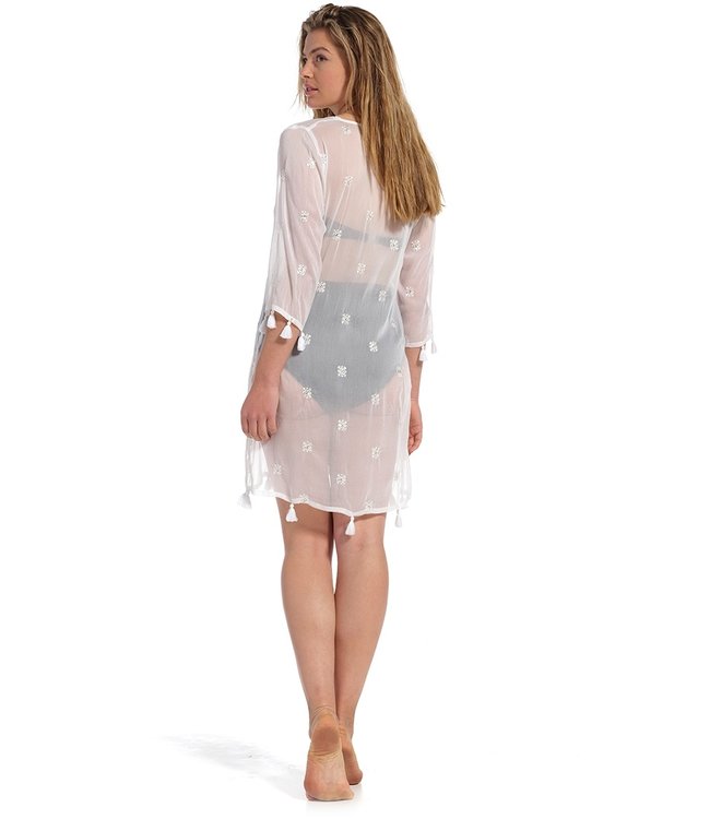 lightweight white cover up tunic dress 'pretty tassel lover'