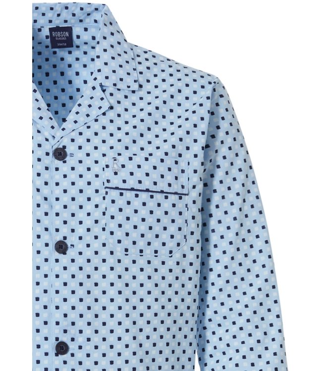 light blue full button 100% cotton woven mens pyjama 'coloured squares'