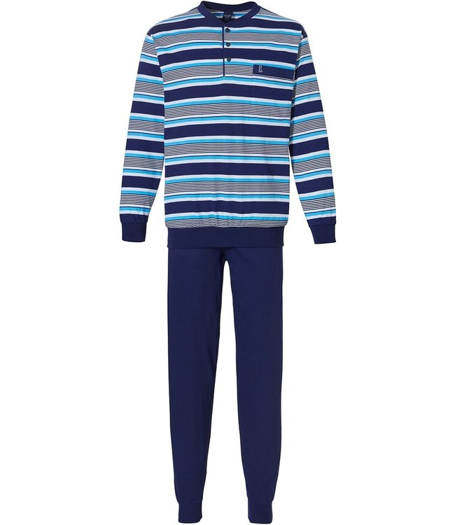 Robson katoenen heren pyjama set met knopen mixed stripes