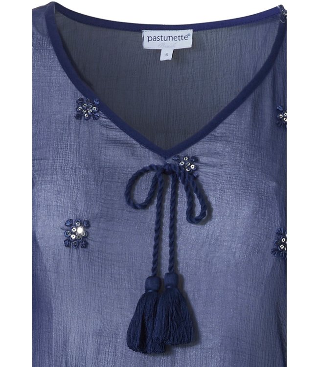 lightweight dark blue cover up tunic dress 'pretty tassle lover'