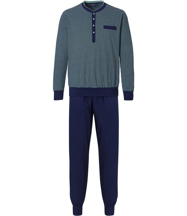 Pastunette for Men groene, katoenen herenpyjama met knopen 'link of bricks'