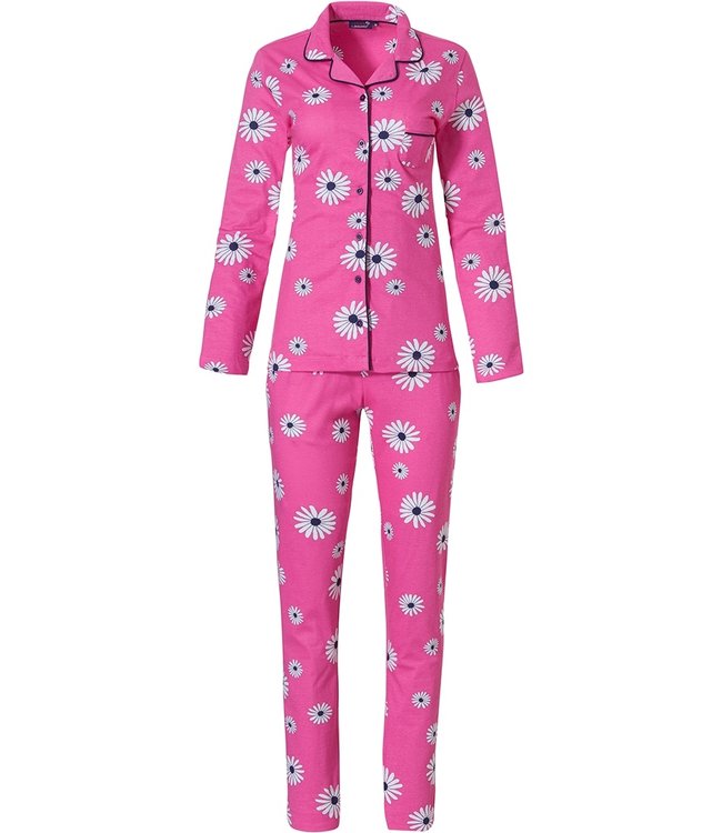 Rebelle katoenen, doorknoop, dames pyjama 'pretty in pink daisy'