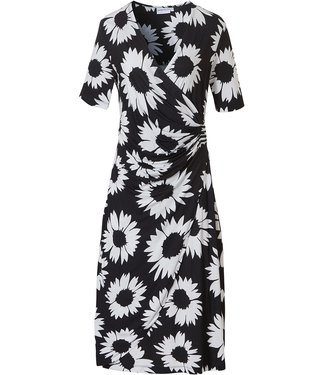 Pastunette Beach short sleeve, wrap-over style beach dress 'monochrome chic sunflower'