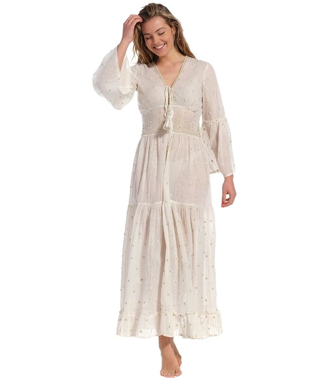 lange, katoenen, doorknoop strandjurk 'cute soft frills'