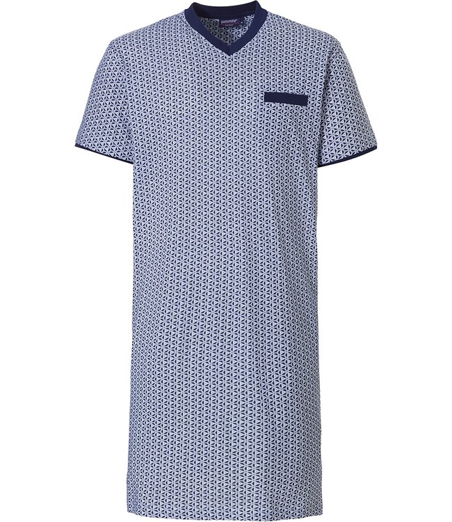 Pastunette for Men cotton-modal mens dark blue v-neck nightshirt  'vintage star'