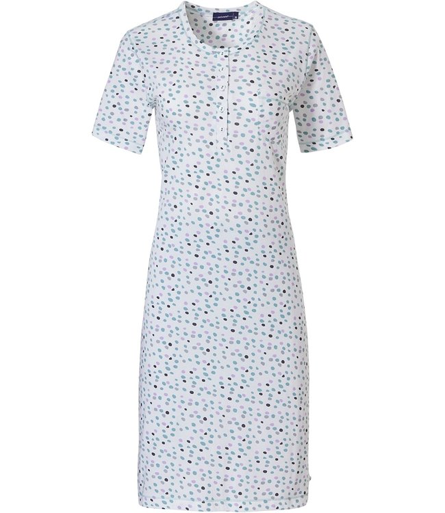 Pastunette ladies short sleeve cotton nightdress with buttons 'softly dotty'