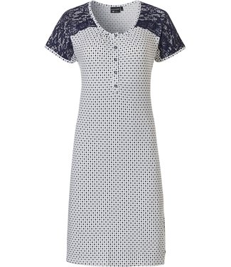 Pastunette Deluxe ladies short sleeve nightdress with buttons 'micro dots & lace'