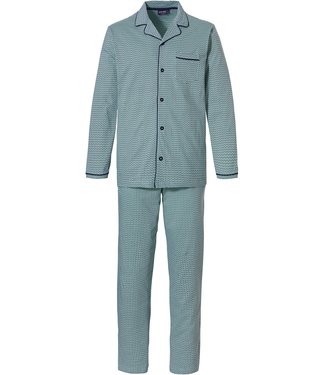 Pastunette for Men green cotton single jersey, full button pyjama 'link of bricks'