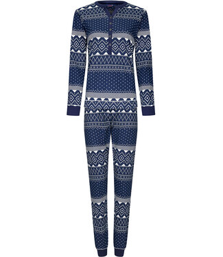 Rebelle dark blue long sleeve cotton pyjama with buttons 'nordic beauty'